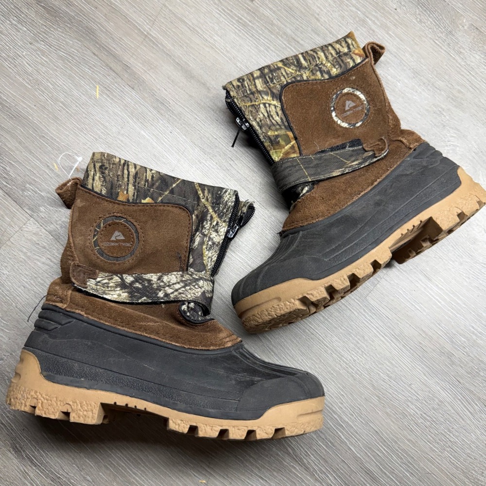 Ozark Trail Kids Camo Snow Boots Brown Rubber Suede Winter Size 13